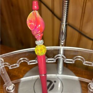 Vibrant Red and Yellow Beaded Pen